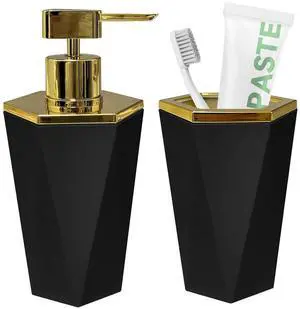 2 PCS Plastic Bathroom Accessories Set, Black Bathroom Accessories Include Soap Dispenser and Toothbrush Holder, Modern Bathroom Decor, Bathroom Sets Accessories 2 PCS Plastic Bathroom Accessories Set, Black Bathroom Accessories Include Soap Dispenser and Toothbrush Holder, Modern Bathroom Decor, Bathroom Sets Accessories