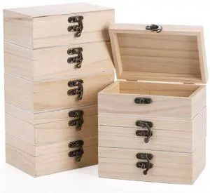 8 Pack Unfinished Wooden Boxes for Crafts, 6x4x2 Inch Small Jewelry Storage Box Unpainted DIY Gifts Boxes for Treasure Chest Art Hobbies Memory Box, Hinged Lid with Front Clasp 8 Pack Unfinished Wooden Boxes for Crafts, 6x4x2 Inch Small Jewelry Storage Box Unpainted DIY Gifts Boxes for Treasure Chest Art Hobbies Memory Box, Hinged Lid with Front Clasp