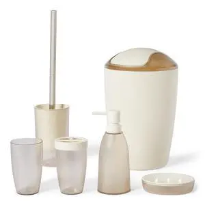 6-Piece Bathroom Accessory Set with Toothbrush Holder, Soap Dispenser, Soap Dish, Toothbrush Cup, Trash Can and Toilet Brush & Holder, Ivory 6-Piece Bathroom Accessory Set with Toothbrush Holder, Soap Dispenser, Soap Dish, Toothbrush Cup, Trash Can and Toilet Brush & Holder, Ivory
