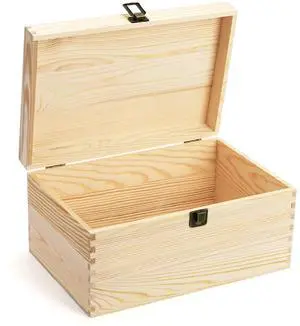 Unfinished Wooden Box with Hinged Lid, 12 x 8 x 6 Inch Large Memory Box for Crafts, Unpainted DIY Gifts Box for Jewelry Storage, Treasure Chest, Art Hobbies, Front Clasp Unfinished Wooden Box with Hinged Lid, 12 x 8 x 6 Inch Large Memory Box for Crafts, Unpainted DIY Gifts Box for Jewelry Storage, Treasure Chest, Art Hobbies, Front Clasp