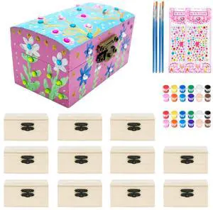12 PCS Wooden Box,Treasure Chest with 12 Color Paints,12 PCS Unfinished Unpainted Wood Box with 2 Diy Adhesive Drilles,Small Wooden Box for Keepsake Boxes, Jewelry Box 12 PCS Wooden Box,Treasure Chest with 12 Color Paints,12 PCS Unfinished Unpainted Wood Box with 2 Diy Adhesive Drilles,Small Wooden Box for Keepsake Boxes, Jewelry Box