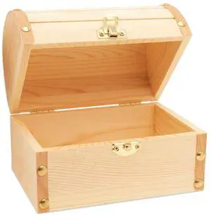 6 Inch Wooden Treasure Chest Box - Pack of 2 with Hinged Lid, Ideal for Crafts/Wedding Decor 6 Inch Wooden Treasure Chest Box - Pack of 2 with Hinged Lid, Ideal for Crafts/Wedding Decor