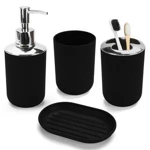 4 Pcs Bathroom Accessories Set,Bohemian Bathroom Toothbrush Holder Set.Include Soap Dispenser, Soap Dish, Toothbrush Holder, Mouthwash Cup, Modern Bahtroom Decor Set (Black, 4Pcs) 4 Pcs Bathroom Accessories Set,Bohemian Bathroom Toothbrush Holder Set.Include Soap Dispenser, Soap Dish, Toothbrush Holder, Mouthwash Cup, Modern Bahtroom Decor Set (Black, 4Pcs)