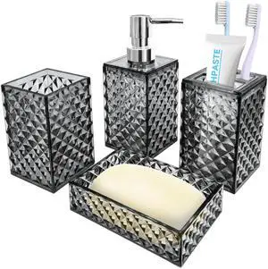 Bathroom Accessory Set, 4 PCS Grey Bathroom Accessories Set, Soap Dispenser and Toothbrush Holder Set, Soap Dish and Mouthwash Cup, Boho Bathroom Decor, Plastic Bathroom Sets Accessories Bathroom Accessory Set, 4 PCS Grey Bathroom Accessories Set, Soap Dispenser and Toothbrush Holder Set, Soap Dish and Mouthwash Cup, Boho Bathroom Decor, Plastic Bathroom Sets Accessories