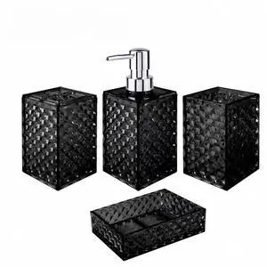 Bathroom Accessory Set, Grid Pattern 4 Pcs Plastic Bathroom Set Include Soap Dispenser, Soap Dish, Toothbrush Holder, Mousewash Cup, Modern Bahtroom Décor Set, Space Save for Bathroom(Black) Bathroom Accessory Set, Grid Pattern 4 Pcs Plastic Bathroom Set Include Soap Dispenser, Soap Dish, Toothbrush Holder, Mousewash Cup, Modern Bahtroom Décor Set, Space Save for Bathroom(Black)