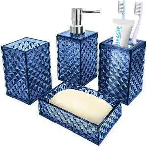 Bathroom Accessory Set, 4 PCS Blue Bathroom Accessories Sets, Soap Dispenser and Toothbrush Holder Set, Soap Dish and Mouthwash Cup, Boho Bathroom Decor, Plastic Bathroom Sets Accessories Bathroom Accessory Set, 4 PCS Blue Bathroom Accessories Sets, Soap Dispenser and Toothbrush Holder Set, Soap Dish and Mouthwash Cup, Boho Bathroom Decor, Plastic Bathroom Sets Accessories