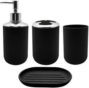 Bathroom Accessory Set, 4 pcs Shatter-Resistant Resin Bathroom Accessories Set Include Lotion Soap Dispenser Toothbrush Holder Soap Dish Modern Bathroom Decor, Gift for Home (Black 4pcs) Bathroom Accessory Set, 4 pcs Shatter-Resistant Resin Bathroom Accessories Set Include Lotion Soap Dispenser Toothbrush Holder Soap Dish Modern Bathroom Decor, Gift for Home (Black 4pcs)