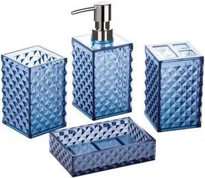 Blue Bathroom Accessories Set, 4 PCS Dark Navy Blue Bathroom Accessories Sets Complete, Diamond Pattern Bathroom Soap Dispenser and Toothbrush Holder Set, Boho Bathroom Décor and Accessories Blue Bathroom Accessories Set, 4 PCS Dark Navy Blue Bathroom Accessories Sets Complete, Diamond Pattern Bathroom Soap Dispenser and Toothbrush Holder Set, Boho Bathroom Décor and Accessories