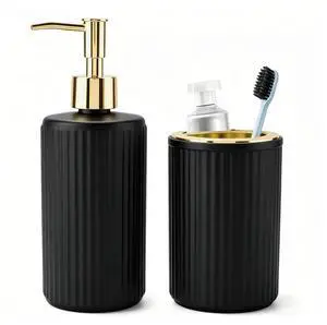 2PCS Glass Bathroom Accessories Set, Black and Gold Bathroom Set Include Soap Dispenser and Toothbrush Holder, Elegant Bathroom Decor for Housewarming Gift 2PCS Glass Bathroom Accessories Set, Black and Gold Bathroom Set Include Soap Dispenser and Toothbrush Holder, Elegant Bathroom Decor for Housewarming Gift