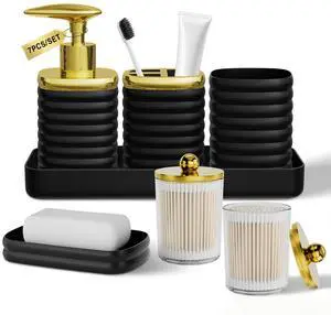 Bathroom Accessory Set - Gorgeous Bathroom Set, 7PC Black Bathroom Accessories Set, Soap Dispenser, Toothbrush Holder, Qtip Holder Set, Bathroom Accessories Sets Complete for Home Bathroom Accessory Set - Gorgeous Bathroom Set, 7PC Black Bathroom Accessories Set, Soap Dispenser, Toothbrush Holder, Qtip Holder Set, Bathroom Accessories Sets Complete for Home