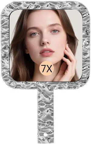 Dual-Sided Hand Mirror, Handheld Mirror with 1X/7X Magnification, Hand Mirror with Handle, 10.0" x 6.1", Lightweight & Durable, Portable & Hangable for Makeup, Shaving - Chorme Dual-Sided Hand Mirror, Handheld Mirror with 1X/7X Magnification, Hand Mirror with Handle, 10.0" x 6.1", Lightweight & Durable, Portable & Hangable for Makeup, Shaving - Chorme