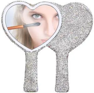 Rhinestone Handheld Mirror, Heart Shaped Hand Mirror Glitter Cosmetic Portable Cute Travel Makeup Lash for Women Wedding Silver White Rhinestone Handheld Mirror, Heart Shaped Hand Mirror Glitter Cosmetic Portable Cute Travel Makeup Lash for Women Wedding Silver White