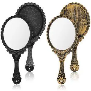 Vintage Handheld Mirrors, 2 Pieces, Black, Bronze, Oval Shaped, Portable, Compact, with Handle, Ideal for Makeup, Hair Styling, Skin Care, Hanging as Decor Vintage Handheld Mirrors, 2 Pieces, Black, Bronze, Oval Shaped, Portable, Compact, with Handle, Ideal for Makeup, Hair Styling, Skin Care, Hanging as Decor