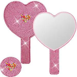 Sparkly Heart Hand Mirror with Rhinestones - Pink Large 7.1x5.1 HD Handheld Mirror - Shiny Heart Shaped Makeup Mirror for Vanity, Travel, Salon -Gifts for Women, Teens, Bridesmaids Sparkly Heart Hand Mirror with Rhinestones - Pink Large 7.1x5.1 HD Handheld Mirror - Shiny Heart Shaped Makeup Mirror for Vanity, Travel, Salon -Gifts for Women, Teens, Bridesmaids