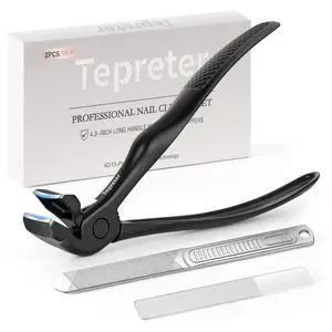 Ergonomic Long Handle Toenail Clippers for Seniors, 4.75 Inches Angled Head Curve Wide Jaw Opening Nail Clippers for Thick Nails with Meta and Glass Nail File, Fingernail Cutter with Catcher, 3Pcs Ergonomic Long Handle Toenail Clippers for Seniors, 4.75 Inches Angled Head Curve Wide Jaw Opening Nail Clippers for Thick Nails with Meta and Glass Nail File, Fingernail Cutter with Catcher, 3Pcs