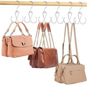 6 Pack Purse Hanger Bag Organizer for Closet, Heavy Duty Rotatable Purse Holder with 12 Storage Capacity, Bag Storage Rack for Purses Bags Backpacks, Silver 6 Pack Purse Hanger Bag Organizer for Closet, Heavy Duty Rotatable Purse Holder with 12 Storage Capacity, Bag Storage Rack for Purses Bags Backpacks, Silver