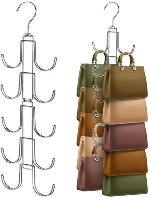 Purse Organizer for Closet, Upgraded Purse Hanger with 10 Big Hooks, 360 Degree Rotation for Better Organizer&Display, Collapsible Space Saving Hangers Rack for Handbag, Belt, Scarve, Tie Purse Organizer for Closet, Upgraded Purse Hanger with 10 Big Hooks, 360 Degree Rotation for Better Organizer&Display, Collapsible Space Saving Hangers Rack for Handbag, Belt, Scarve, Tie