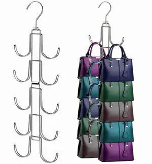 Handbags Purse Organizer for Closet: Bag Rack Hanger with 10 Big Hooks - 360° Rotation Purse Hanger for Display - Collapsible Space Saving for Handbag Belt Scarve Tie - 1 Pack Silver Handbags Purse Organizer for Closet: Bag Rack Hanger with 10 Big Hooks - 360° Rotation Purse Hanger for Display - Collapsible Space Saving for Handbag Belt Scarve Tie - 1 Pack Silver
