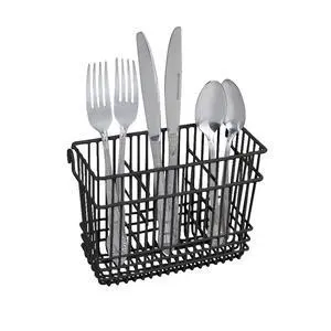 Cutlery Basket | Hanging | Attach to Standard Dish Drying Rack | Utensil Caddy | Vinyl Coated | 3 Compartment | Black Cutlery Basket | Hanging | Attach to Standard Dish Drying Rack | Utensil Caddy | Vinyl Coated | 3 Compartment | Black