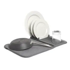 Udry Dish Rack and Microfiber Drying Mat Space-Saving Design Folds Up for Easy Storage, Mini Rack, Gray Udry Dish Rack and Microfiber Drying Mat Space-Saving Design Folds Up for Easy Storage, Mini Rack, Gray