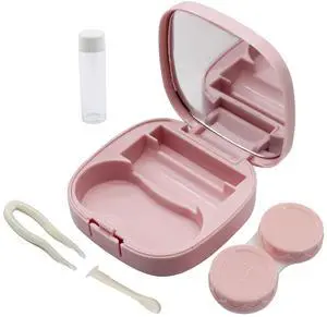 Contact Lens Case Travel Kit with Mirror and Remover Tool, Leakproof Portable Solution Bottle and Tweezers, Essential Eye Care Set for Daily Use (Pink) Contact Lens Case Travel Kit with Mirror and Remover Tool, Leakproof Portable Solution Bottle and Tweezers, Essential Eye Care Set for Daily Use (Pink)