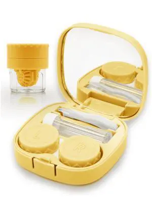 Contact Lens Case with Cleaner Washer, Travel Size Cute Colored Contact Lenses Applicator Removal Tool Kit with Mirror Solution Bottle for Daily Outdoor (Yellow) Contact Lens Case with Cleaner Washer, Travel Size Cute Colored Contact Lenses Applicator Removal Tool Kit with Mirror Solution Bottle for Daily Outdoor (Yellow)