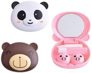 2 Pcs Pink Pig Contact Lens Case Travel Kit, Cute Portable Panda Bear Animal Contact Lens Box Holder Soak Storage Container with Mirror Bottle Tweezers Stick Remover Tool(Random 2 Style) 2 Pcs Pink Pig Contact Lens Case Travel Kit, Cute Portable Panda Bear Animal Contact Lens Box Holder Soak Storage Container with Mirror Bottle Tweezers Stick Remover Tool(Random 2 Style)