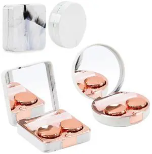 Contact Lens Case, 2 Pack Cute Portable Eye Contacts Travel Box with Mirror Colored Lenses Applicator Remover Tool Kit Solution Bottle for Daily Makeup Office Outdoor (Rose Gold Marble) Contact Lens Case, 2 Pack Cute Portable Eye Contacts Travel Box with Mirror Colored Lenses Applicator Remover Tool Kit Solution Bottle for Daily Makeup Office Outdoor (Rose Gold Marble)
