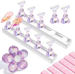 Holographic Nail Stand for Press-On Nails DIY, Magnetic Holder, 1 Flower & 2 Long Bases, Clear Purple Nail Stands for Gel Curing, Beginners Practice, Nail Tech & Creators Display Nails Holographic Nail Stand for Press-On Nails DIY, Magnetic Holder, 1 Flower & 2 Long Bases, Clear Purple Nail Stands for Gel Curing, Beginners Practice, Nail Tech & Creators Display Nails