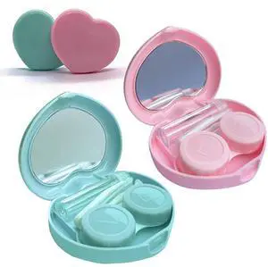 Contact Lens Case, Travel Size Cute Contact Lenses Applicator Remover Tool Kit with Mirror Solution Bottle for Daily Outdoor Heart Pink Green (2 Pack) Contact Lens Case, Travel Size Cute Contact Lenses Applicator Remover Tool Kit with Mirror Solution Bottle for Daily Outdoor Heart Pink Green (2 Pack)