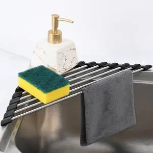 Triangle Dish Drying Rack for Sink Corner, 18/8 Stainless Steel with Thickened Silicone Edge, Roll-Up Space Saving Sink Caddy, Non-Slip Sponge Holder & Drainer Mat for Kitchen Counter Triangle Dish Drying Rack for Sink Corner, 18/8 Stainless Steel with Thickened Silicone Edge, Roll-Up Space Saving Sink Caddy, Non-Slip Sponge Holder & Drainer Mat for Kitchen Counter
