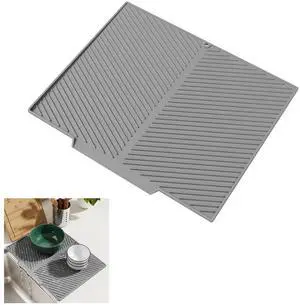 Silicone Dish Drying Mat for Kitchen Counter with 6.5" Built-in Drain Lip & Hanging Hole, Quick-Dry, Heat-Resistant, Non-Slip Stone Drying Mat, Easy to Clean and Drain Board (Grey, 16.9" x 13") Silicone Dish Drying Mat for Kitchen Counter with 6.5" Built-in Drain Lip & Hanging Hole, Quick-Dry, Heat-Resistant, Non-Slip Stone Drying Mat, Easy to Clean and Drain Board (Grey, 16.9" x 13")