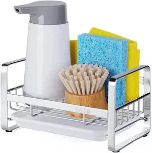 Kitchen Sink Sponge Holder, 304 Stainless Steel Kitchen Soap Dispenser Caddy Organizer, Countertop Soap Dish Rack Drainer with Removable Drain Tray, not Including Dispenser and Brush Kitchen Sink Sponge Holder, 304 Stainless Steel Kitchen Soap Dispenser Caddy Organizer, Countertop Soap Dish Rack Drainer with Removable Drain Tray, not Including Dispenser and Brush