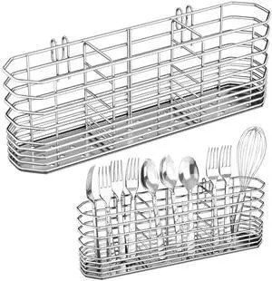 304 Stainless Steel Utensil Holder, Dish Drying Rack, Kitchen Utensil Organizer, Knife and Fork Drainage Rack, Kitchen Drainage Basket Accessories, with Hooks, Rust Proof 304 Stainless Steel Utensil Holder, Dish Drying Rack, Kitchen Utensil Organizer, Knife and Fork Drainage Rack, Kitchen Drainage Basket Accessories, with Hooks, Rust Proof