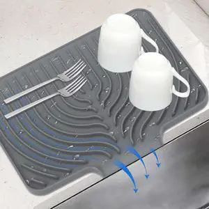 Dish Drying Mat for Kitchen Counter, with Built-in Drain Lip, Food-Grade Silicone, Easy Clean Pad for Countertop Protection, Multi-Functional Use (14.7x10.2, Grey) Dish Drying Mat for Kitchen Counter, with Built-in Drain Lip, Food-Grade Silicone, Easy Clean Pad for Countertop Protection, Multi-Functional Use (14.7x10.2, Grey)