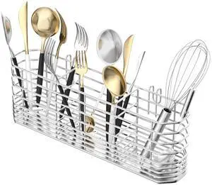 Utensil Holder for Sink, Sus304 Stainless Steel Rust Free Silverware Cutlery Flatware Holder Rack Organizer with Hooks for Dish Drying Rack Sink Dish Drainer in Kitchen Bathroom Utensil Holder for Sink, Sus304 Stainless Steel Rust Free Silverware Cutlery Flatware Holder Rack Organizer with Hooks for Dish Drying Rack Sink Dish Drainer in Kitchen Bathroom