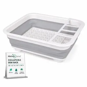 Collapsible Dish Drying Rack, Grey Foldable Kitchen Dish Drainer with Drain System, Space-Saving Organizer for Plates, Cups & Utensils Collapsible Dish Drying Rack, Grey Foldable Kitchen Dish Drainer with Drain System, Space-Saving Organizer for Plates, Cups & Utensils