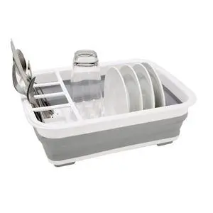 Collapsible Dish Drying Rack | Space Saver | Aerated Bases Drain Holes | Plates, Bowls, Utensils Compartments | Countertop and Sink Storage | White/Grey Collapsible Dish Drying Rack | Space Saver | Aerated Bases Drain Holes | Plates, Bowls, Utensils Compartments | Countertop and Sink Storage | White/Grey