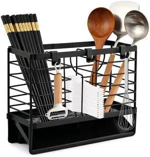 Stainless Steel Utensil Holder, Utensil Drying Rack with Drain Tray, 3 Compartments Kitchen Counter Drainer Basket Cutlery Organizer for Forks, Chopsticks, Spoons(Color:Black) Stainless Steel Utensil Holder, Utensil Drying Rack with Drain Tray, 3 Compartments Kitchen Counter Drainer Basket Cutlery Organizer for Forks, Chopsticks, Spoons(Color:Black)