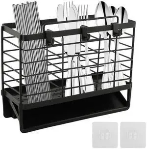 3-Compartment Dish Drying Rack for Kitchen, Carbon Steel Utensil Holder with Drain Tray, Utensil Caddy Organizer for Knives, Forks, Spoons, Chopsticks, Wall Mount or Countertop(COLOR:Black) 3-Compartment Dish Drying Rack for Kitchen, Carbon Steel Utensil Holder with Drain Tray, Utensil Caddy Organizer for Knives, Forks, Spoons, Chopsticks, Wall Mount or Countertop(COLOR:Black)