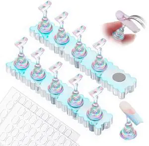 Nail Stand for Press Ons, 2 Sets Blue Acrylic Magnetic Base for Painting Display Holder with Reusable Adhesive Putty for Home DIY Salon Supplies Nail Stand for Press Ons, 2 Sets Blue Acrylic Magnetic Base for Painting Display Holder with Reusable Adhesive Putty for Home DIY Salon Supplies