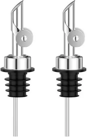 Auto Flip Liquor Pour Spouts 2-Pack, Leak-Proof 304 Stainless Steel Wine Pourer & Olive Oil Dispenser with Food-Grade Silicone for Kitchen, Bar, Restaurant (Silver) Auto Flip Liquor Pour Spouts 2-Pack, Leak-Proof 304 Stainless Steel Wine Pourer & Olive Oil Dispenser with Food-Grade Silicone for Kitchen, Bar, Restaurant (Silver)