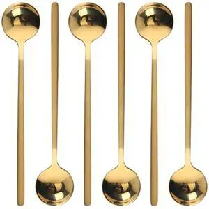 6 Pcs Coffee Spoons Stainless Steel Tea Spoon Round Dessert Spoon Long Handle Spoons for Hot Chocolate Ice Tea Latte Dessert Espresso Golden 6 Pcs Coffee Spoons Stainless Steel Tea Spoon Round Dessert Spoon Long Handle Spoons for Hot Chocolate Ice Tea Latte Dessert Espresso Golden