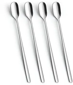 Long Handle Ice Tea Spoons, 9.1-Inch Stainless Steel Stirring Spoons for Coffee, Ice Cream, Cocktail Mixing and Cold Drinks - Set of 4 Long Handle Ice Tea Spoons, 9.1-Inch Stainless Steel Stirring Spoons for Coffee, Ice Cream, Cocktail Mixing and Cold Drinks - Set of 4