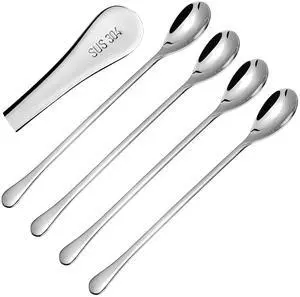Ice Tea Spoon,304 Stainless Steel Long Coffee Spoons for Coffee Bar,8-Inch Long Handle Mixing Spoon,Bar Spoon Cocktail Mixing Stirrers for Drink (4, Silvery) Ice Tea Spoon,304 Stainless Steel Long Coffee Spoons for Coffee Bar,8-Inch Long Handle Mixing Spoon,Bar Spoon Cocktail Mixing Stirrers for Drink (4, Silvery)