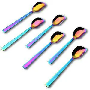 Yogurt Spoon, Stainless Steel Gelato/Ice Cream Spoon, Rainbow Fruit Dessert Spoon, 6.4-inch, Set of 6 Yogurt Spoon, Stainless Steel Gelato/Ice Cream Spoon, Rainbow Fruit Dessert Spoon, 6.4-inch, Set of 6