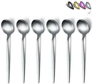 Matt Silver 6.6'' Teaspoons - 6 Piece Stainless Steel Tea Spoons for Home, Kitchen or Restaurant - Dishwasher Safe Matt Silver 6.6'' Teaspoons - 6 Piece Stainless Steel Tea Spoons for Home, Kitchen or Restaurant - Dishwasher Safe