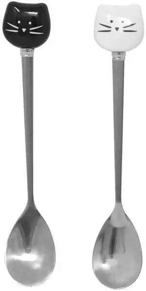 2PCS Cute Cat Spoon Set - Stainless Steel Tea, Coffee & Sugar Spoons for Cat Mug, Black and White 2PCS Cute Cat Spoon Set - Stainless Steel Tea, Coffee & Sugar Spoons for Cat Mug, Black and White