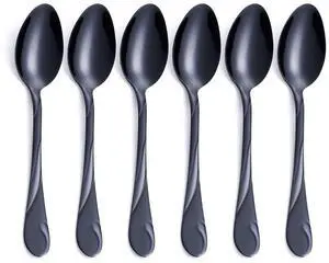 Black Dessert Spoon Set, Seeshine 6.5-inch Stainless Steel Shiny Black Teaspoon, Espresso Coffee Spoon, Set of 6 Black Dessert Spoon Set, Seeshine 6.5-inch Stainless Steel Shiny Black Teaspoon, Espresso Coffee Spoon, Set of 6