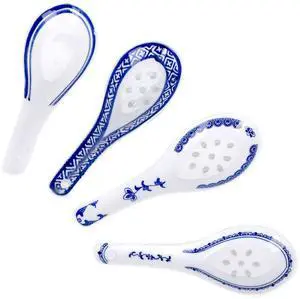 Set of 4 Chinese/Japanese Ceramic Soup Spoons, Tradition Blue and White Ceramic Spoon Suitable for Soup Set of 4 Chinese/Japanese Ceramic Soup Spoons, Tradition Blue and White Ceramic Spoon Suitable for Soup